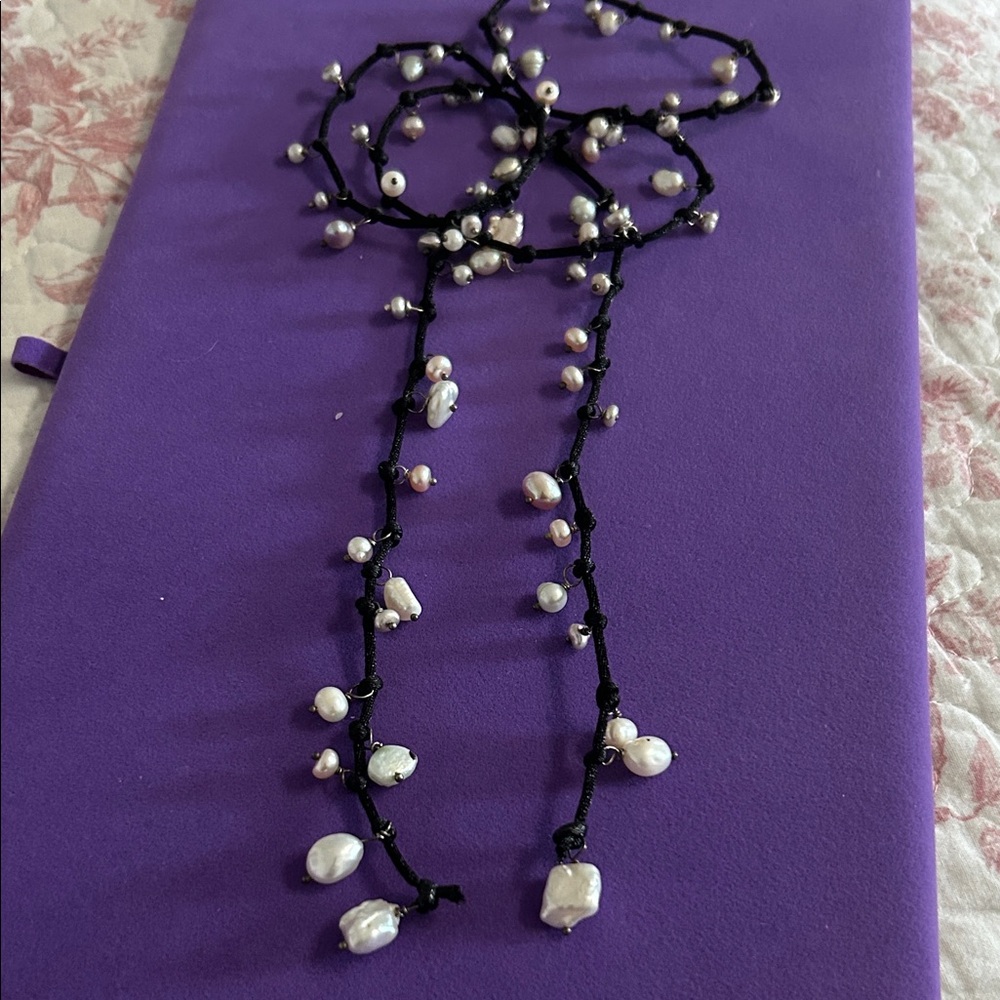 Long Pearl Lariat Necklace